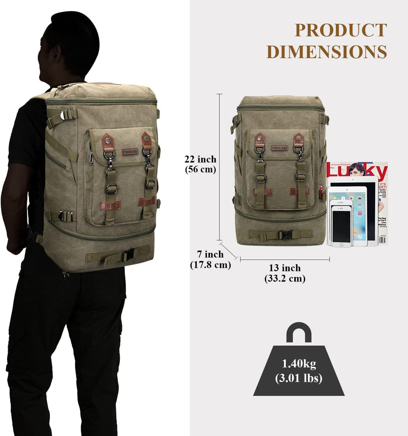 WITZMAN Vintage Canvas Rucksack Gross Reiserucksack Herren Convertible Reisetasche Laptop Rucksack W