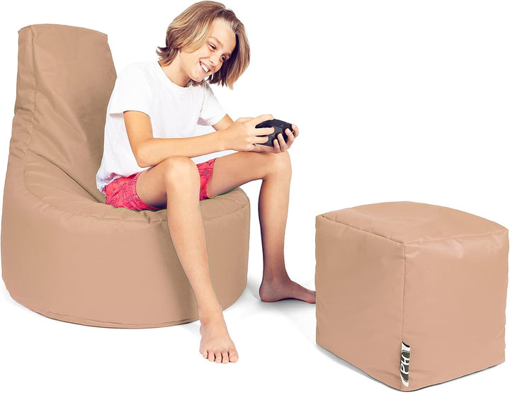 PATCH HOME Gamer Kissen Lounge Kissen Sitzsack Sessel Sitzkissen Bean Bag + Würfel/Hocker mit Reissv