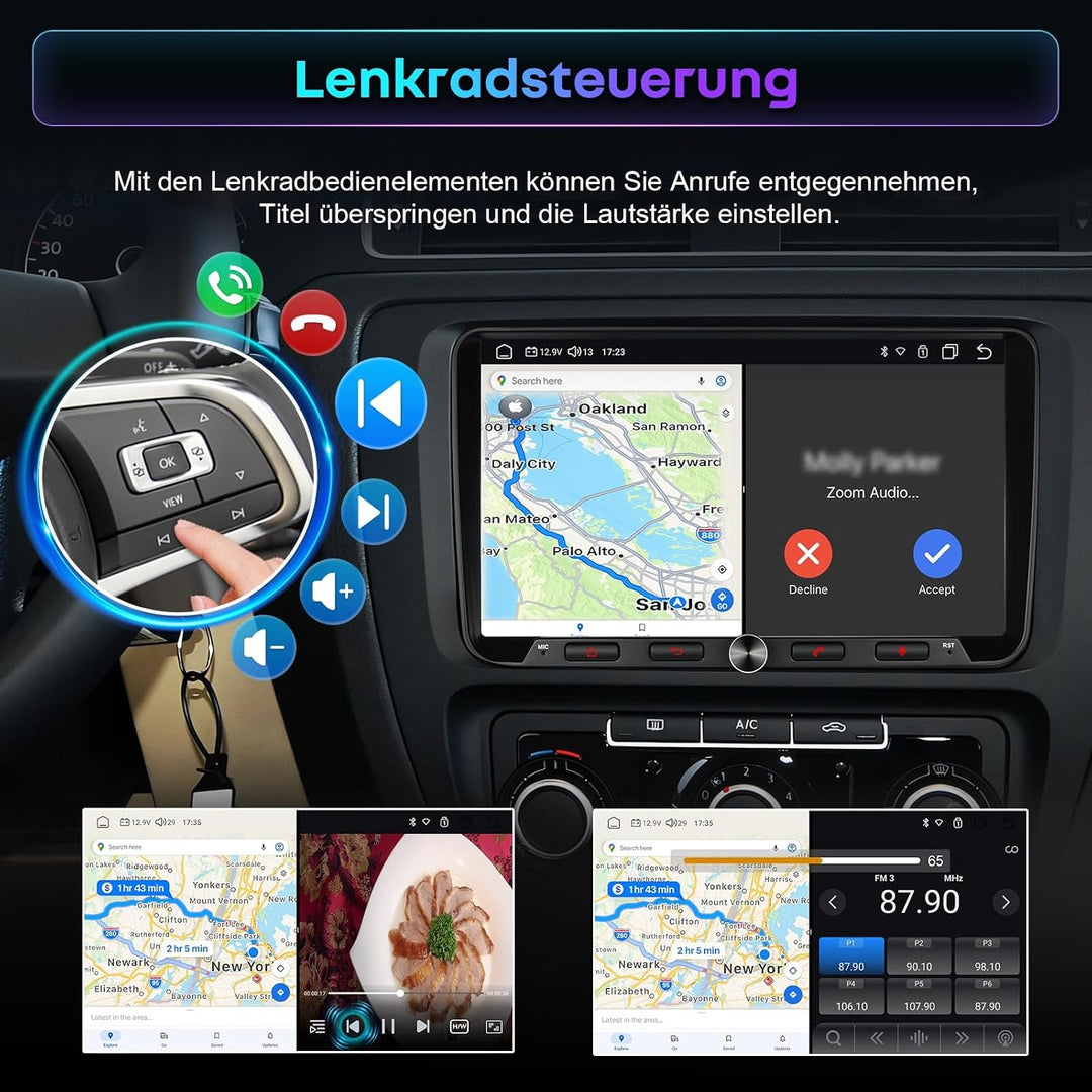 Android DAB Autoradio mit Bildschirm 8Core für VW Golf 5 6 T5 Polo 6R Caddy Skoda Seat Passat, 4G+64