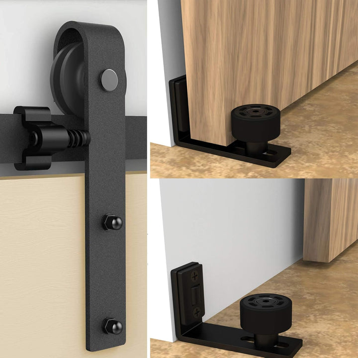 TSMST 243cm Schiebetürsystem Komplett-Set für Schiebetüren mit Bodenführung Schwarz Schienen-Kit Pas