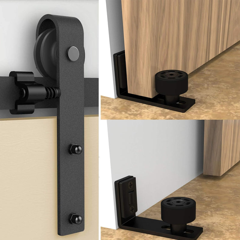 TSMST 243cm Schiebetürsystem Komplett-Set für Schiebetüren mit Bodenführung Schwarz Schienen-Kit Pas