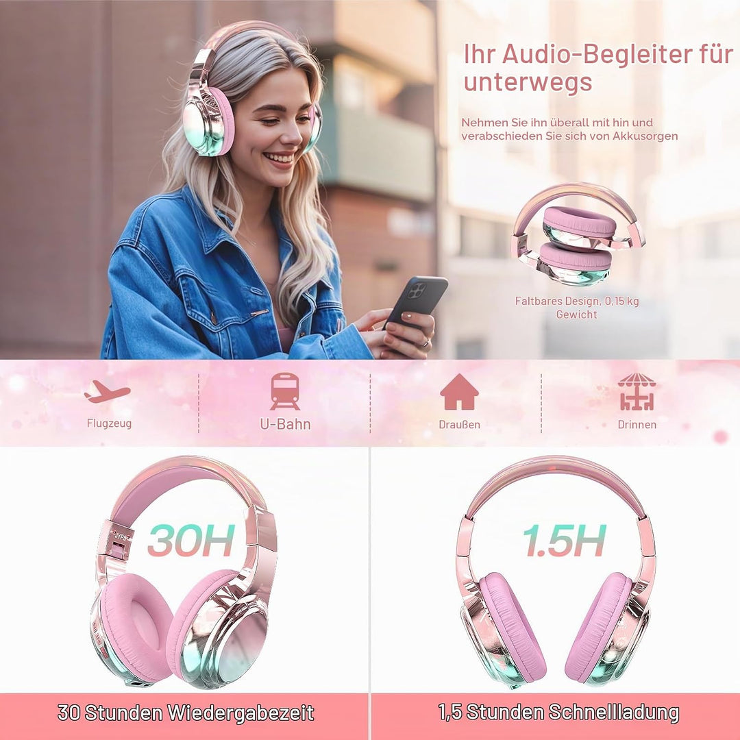 JYPS Bluetooth Kopfhörer Kinder, Kabellose Kopfhörer Bluetooth Kinder Over Ear, Kopfhörer Kinder Blu