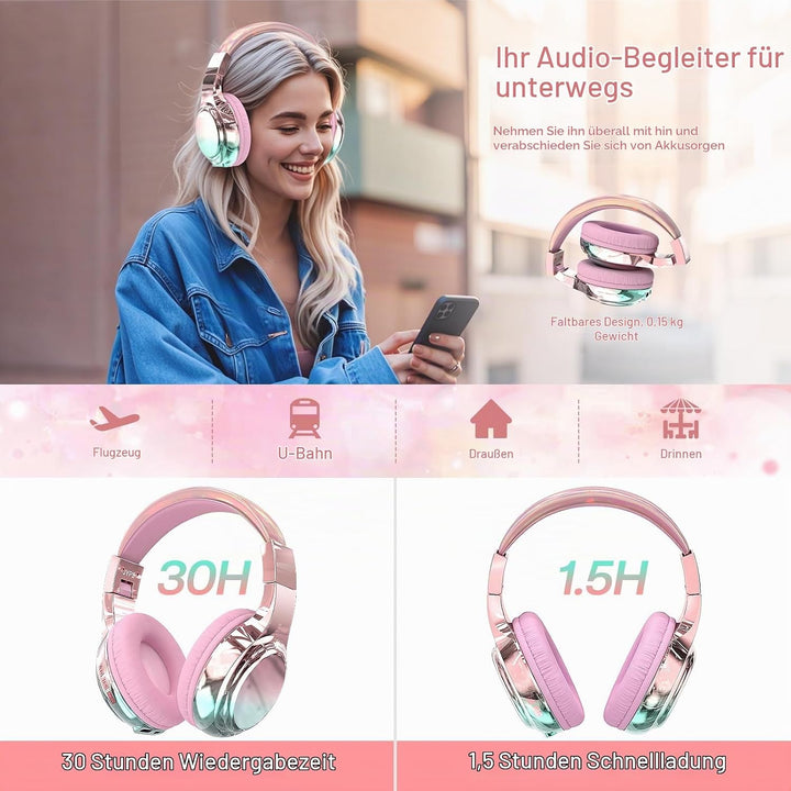 JYPS Bluetooth Kopfhörer Kinder, Kabellose Kopfhörer Bluetooth Kinder Over Ear, Kopfhörer Kinder Blu
