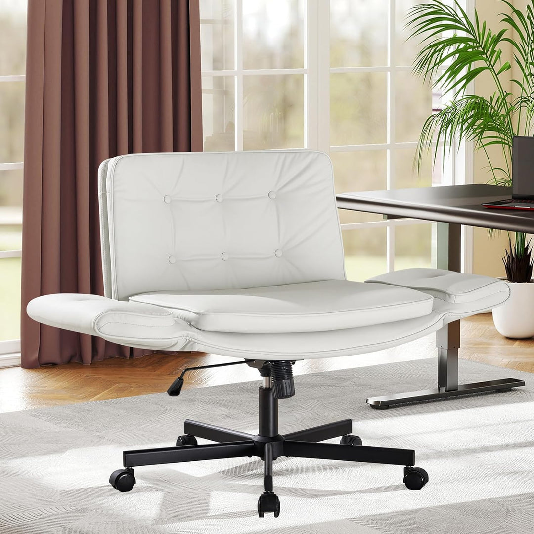 Bürostuhl Ergonomisch mit 5-Stufig Verstellbare Armlehnen, Schreibtischstuhl mit Breitem Sitzkissen,