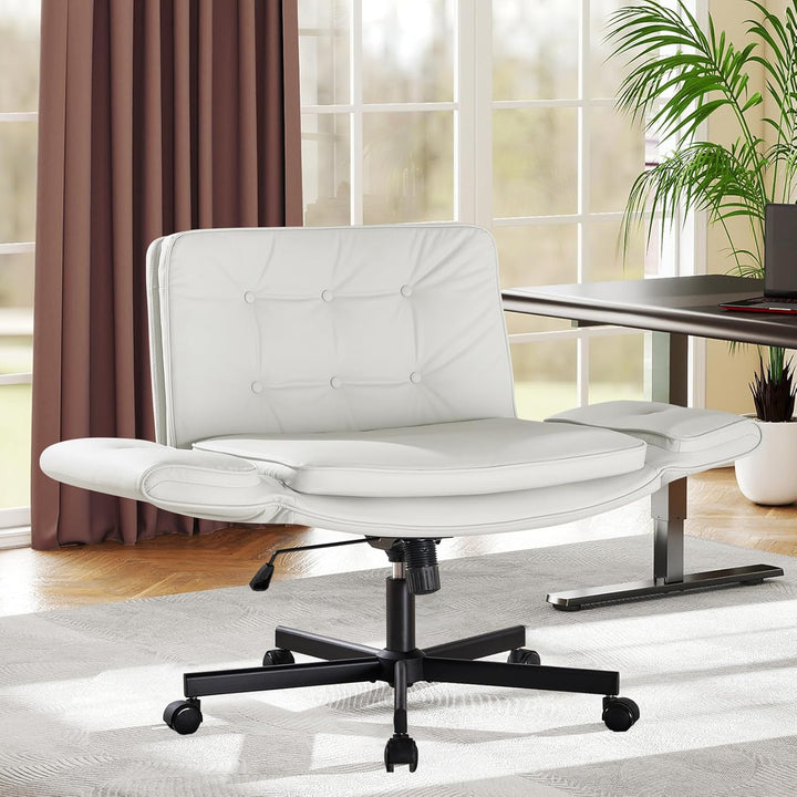 Bürostuhl Ergonomisch mit 5-Stufig Verstellbare Armlehnen, Schreibtischstuhl mit Breitem Sitzkissen,