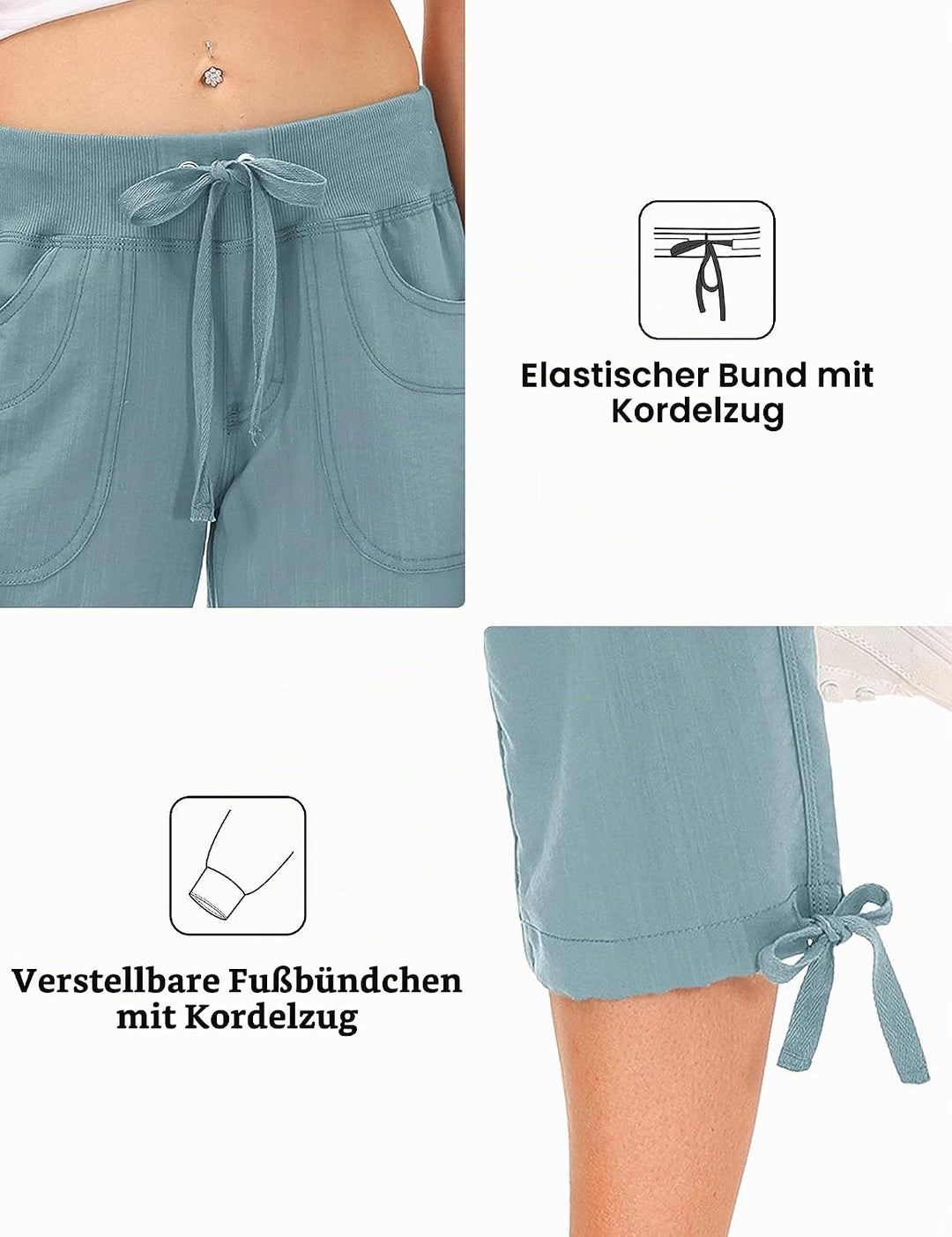 JINSHI Hosen Damen Sommer Cargohose 3/4 Lange Hosen Capri Freizeithose Outdoorhose Wanderhose mit Me