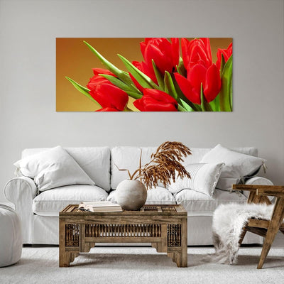 Wandbilder Dekoration Wohnzimmer Tulpen Blumen Feld Plantage Panorama Bilder auf Leinwand 120x50cm L