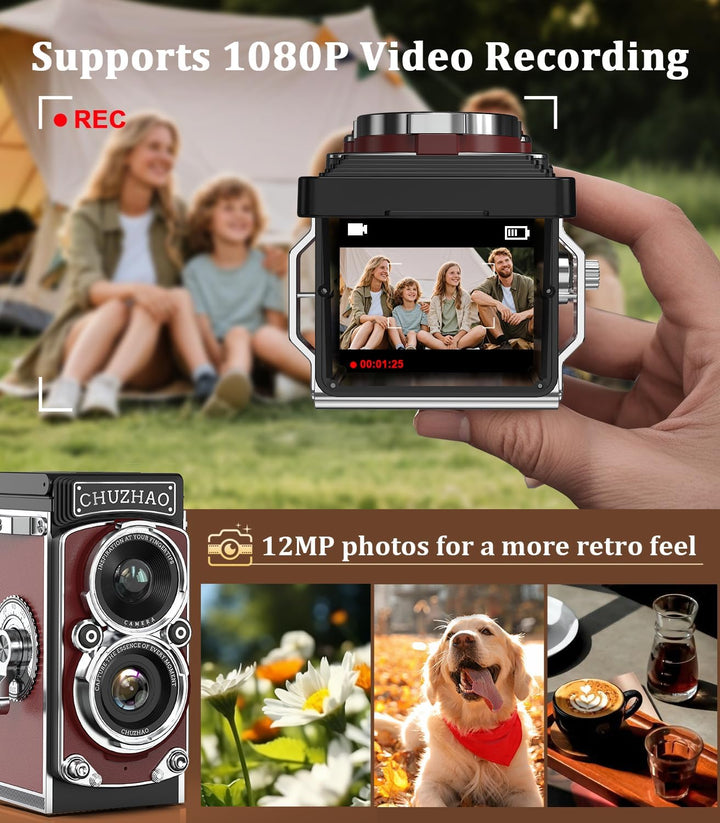 Retro Mini Digitalkamera, 1080P FHD Video Digital Retro Kamera mit 16GB Speicherkarte, 12MP Autofoku