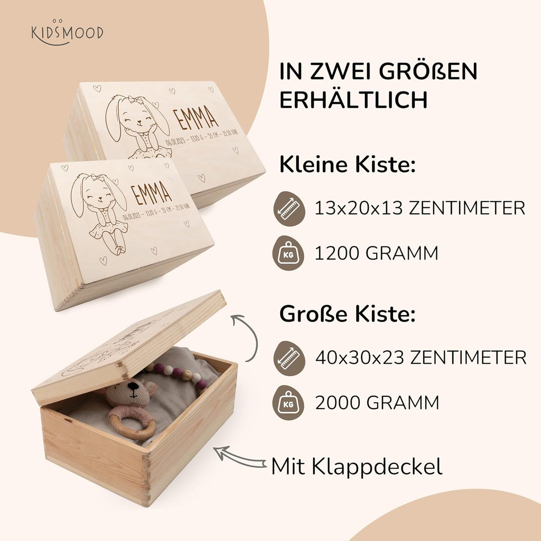 KIDSMOOD - Erinnerungsbox Baby, personalisierte Holzkiste mit Deckel, Ideal zur Aufbewahrung von Eri