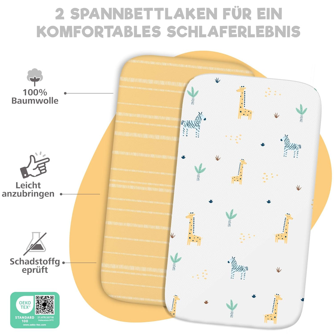 2X Spannbettlaken aus 100% Baumwolle mit Gummiband - 1X Matratzenschoner aus 100% wasserdichtem Mate