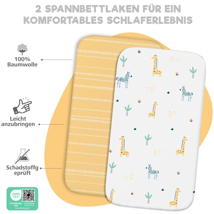 2X Spannbettlaken aus 100% Baumwolle mit Gummiband - 1X Matratzenschoner aus 100% wasserdichtem Mate