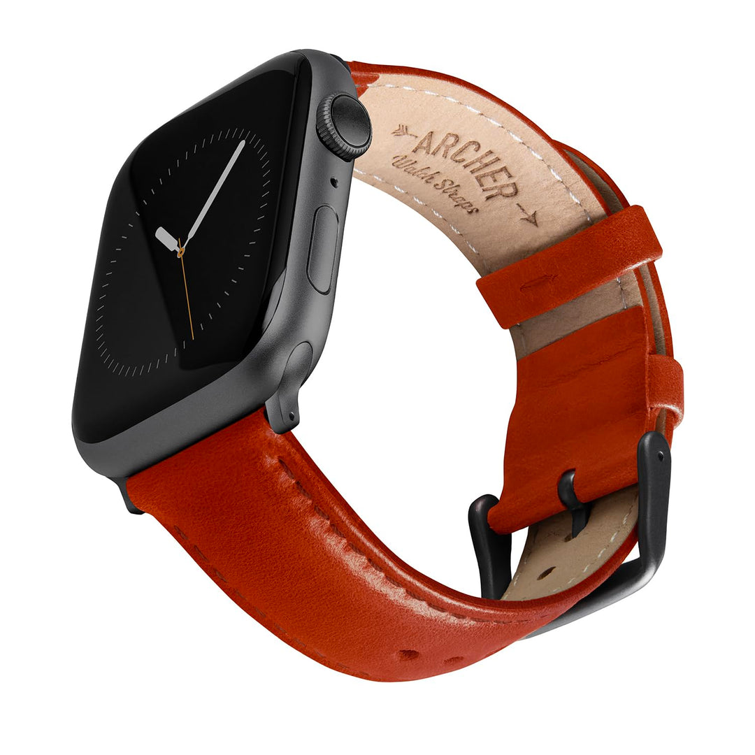 Archer Watch Straps - Uhrenarmbänder aus Hochwertigem Genarbtem Leder für Apple Watch Cognac/abgesti