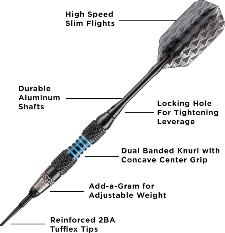 Viper Bobcat verstellbar Gewicht Soft Tip Darts mit Aufbewahrungs-/Reisetasche Schwarz beschichtetes