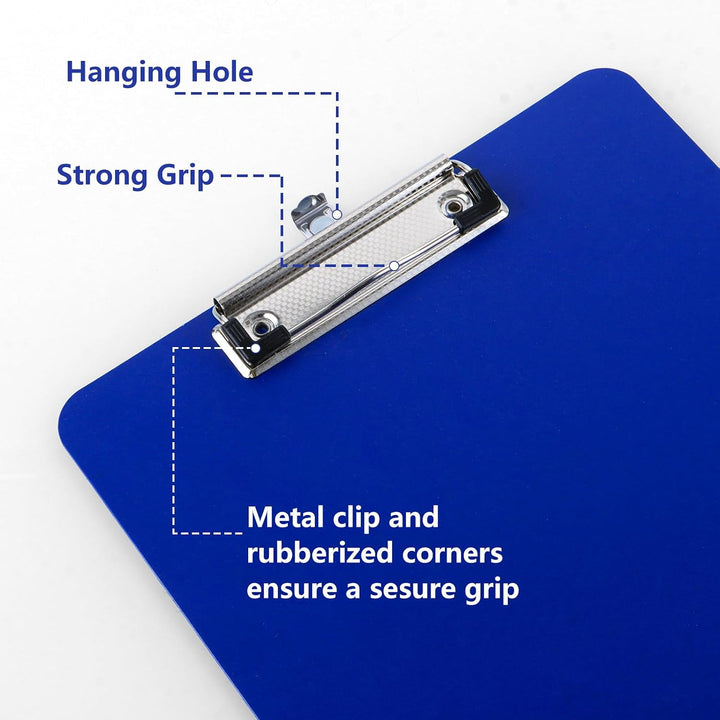 10 Stück Klemmbrett A4, Kunststoff Klemmbretter A4 in Dunkelblau 312 x 223 mm, Flache Clipboard mit