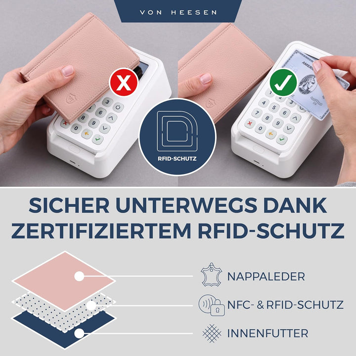 VON HEESEN® Leder Geldbörse mit Münzfach &amp; RFID Schutz Herren &amp; Damen - Echtleder Geldbeutel für Män