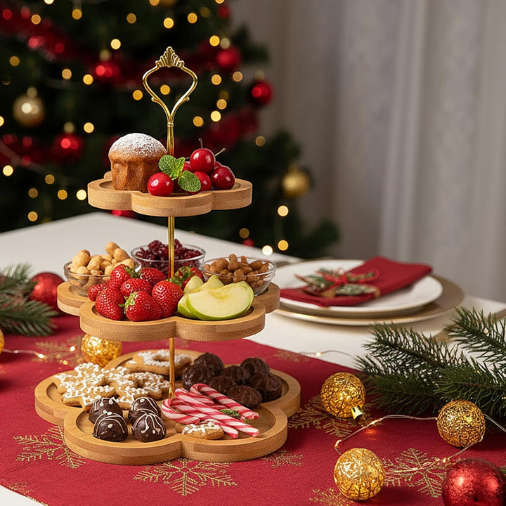 Etagere 3 Etagen, Cupcake Ständer mit Metallgriff, Tortenständer Holz, Obst Etagere 3 Stöckig, Kuche