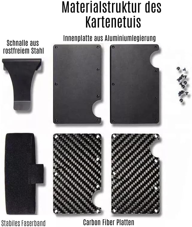FLG | Carbon Fiber Card Holder Wallet Kartenetui mit Geldklammer, Kartenetui aus echtem Carbon mit R