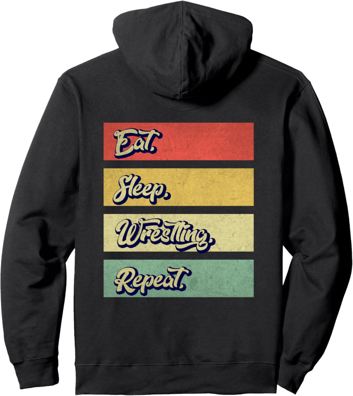 Eat Sleep Wrestling Repeat Funny Wrestler Retro Vintage Pullover Hoodie