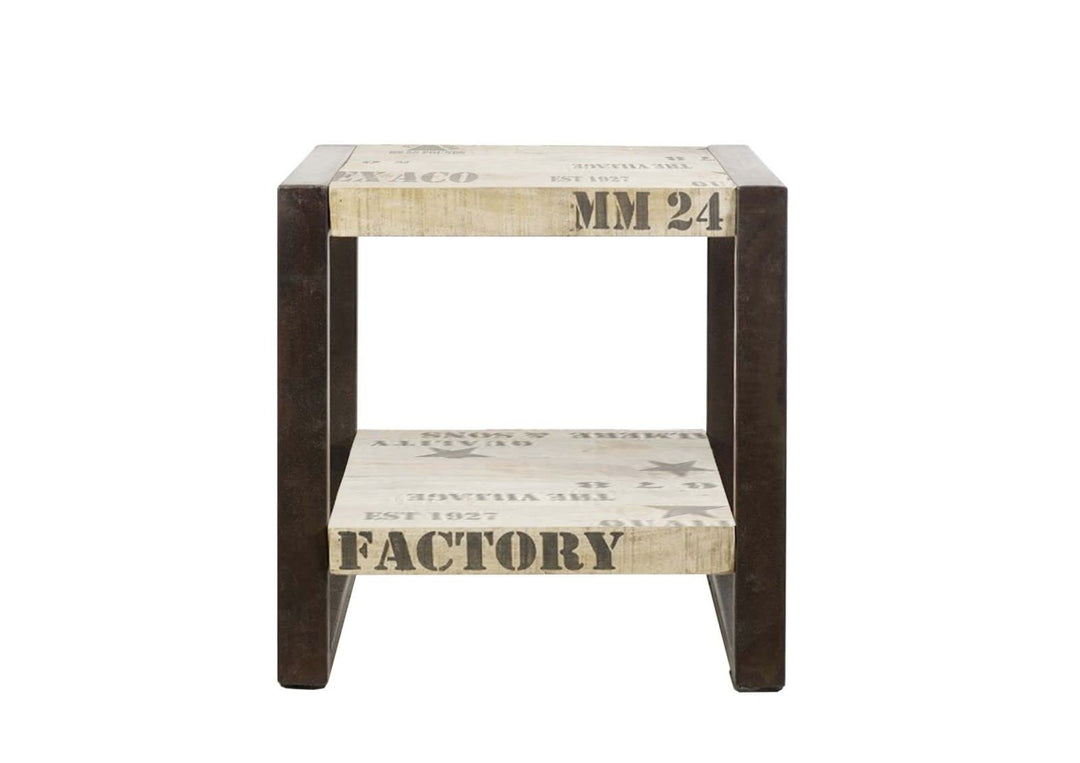 MASSIVMOEBEL24.DE vollmassiv Möbel Mango Holz Eisen Bedruckt Beistelltisch Industrial-Stil Massivhol