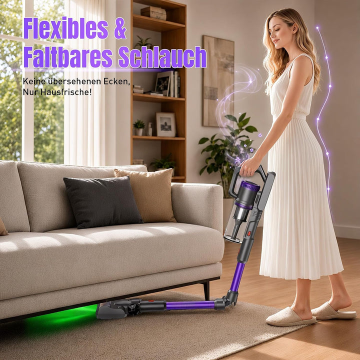 Akku Staubsauger, 600W/58000Pa/75Min, Laufzeit Staubsauger Kabellos mit Smart LED Display und Ladest
