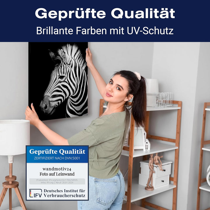 wandmotiv24 Leinwandbild Tiere, 80x60cm, Hochformat, Schwarz-Weiss, Deko, Bilder auf Leinwand, Wandd