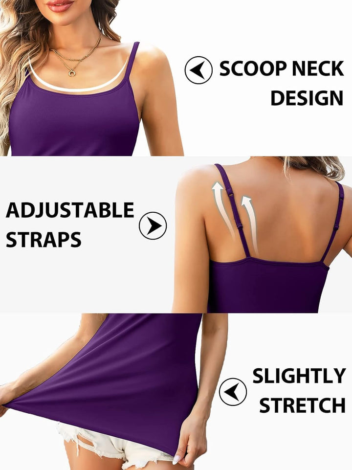 Attraco 2er Pack Damen Baumwolle Tank Top mit Regal BH Unterhemd Verstellbarer breiter Riemen Camiso