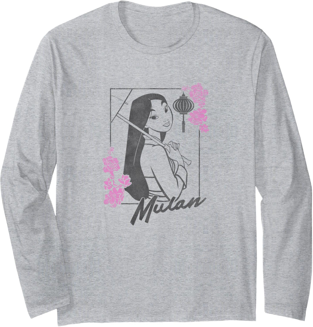 Disney Mulan Floral Outline Portrait Langarmshirt