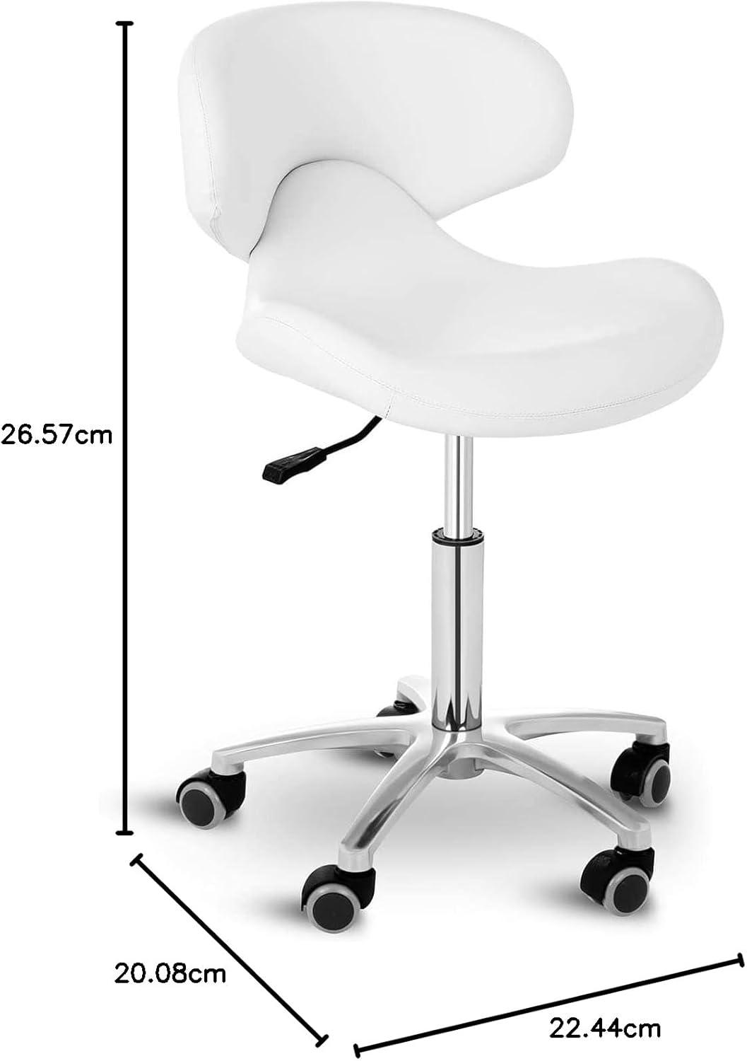 Physa Andria White Rollhocker mit Lehne Arbeitshocker mit Rollen höhenverstellbar Sitzhocker mit Rüc