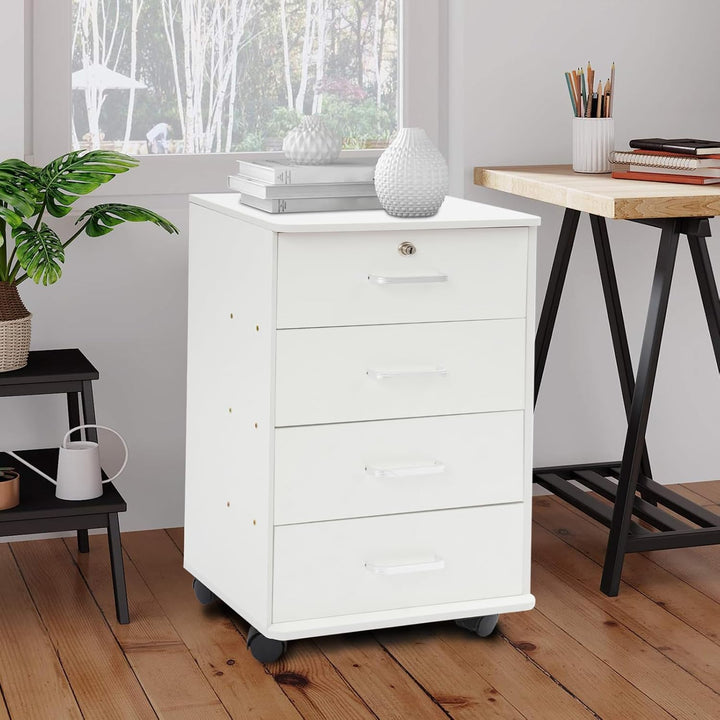 Aktenschrank Unter dem Schreibtisch 37x34x65cm mit 4 Abschliessbaren Schubladen & Universalrollen mi