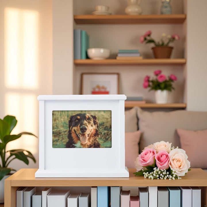 Pearhead 89050 Erinnerungsbox für Hunde oder Katzen, personalisierbar, Weiss Weisse Foto-Urne, Weiss