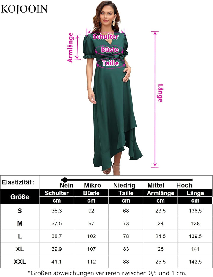 KOJOOIN Damen Umstandskleid V-Ausschnitt Stillkleid Kurzarm Schwangerschaftskleid mit Rüschen Blumen