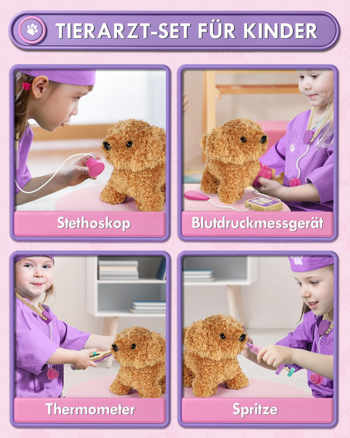 Arztkoffer Kinder Holz, Tierarzt Spielzeug Kinder, Doktorkoffer mit Kleidung und Hut, Arztkoffer Rol