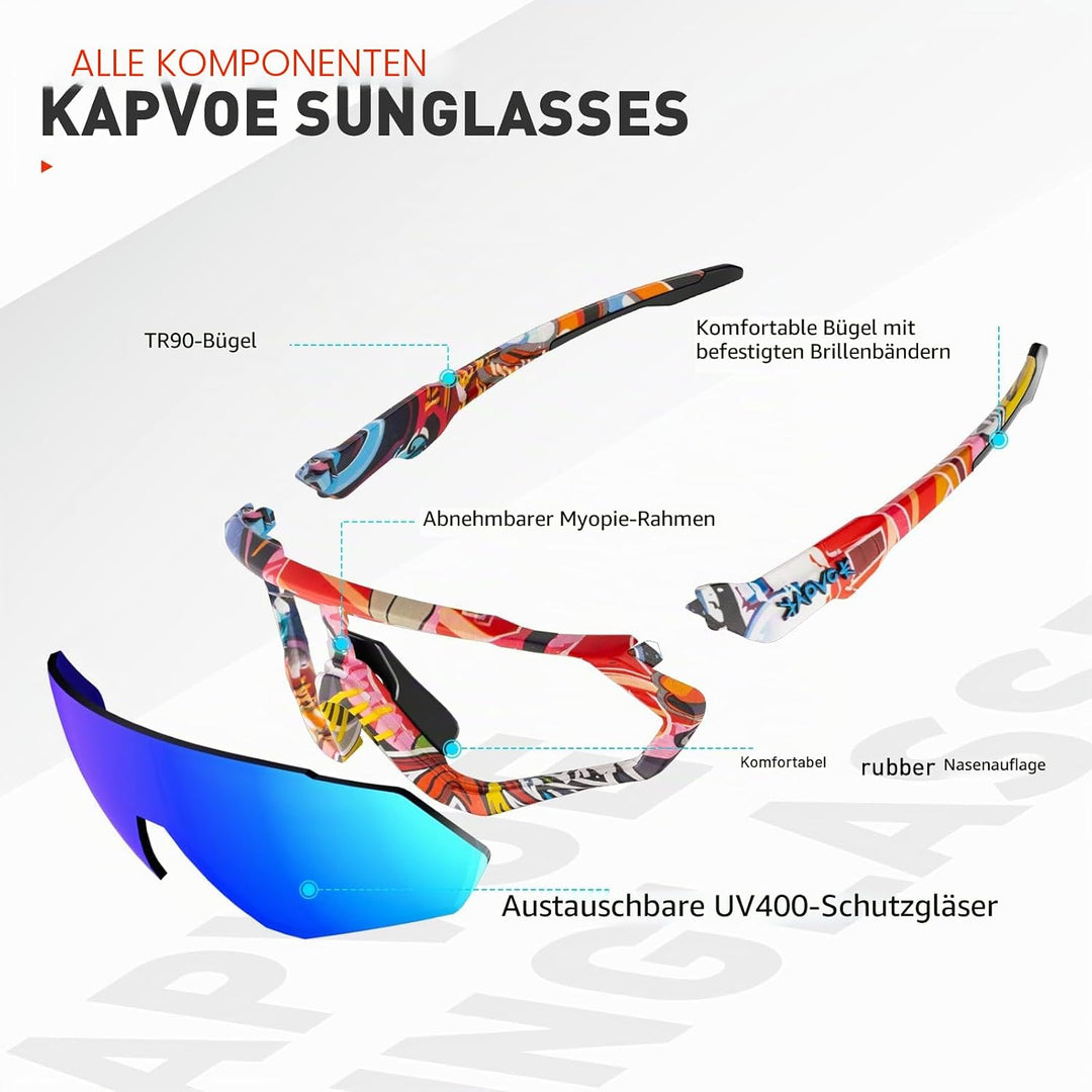 KAPVOE Polarisations-Fahrradbrillen,5 austauschbare Gläser,Unisex-Sportsonnenbrillen für Männer und