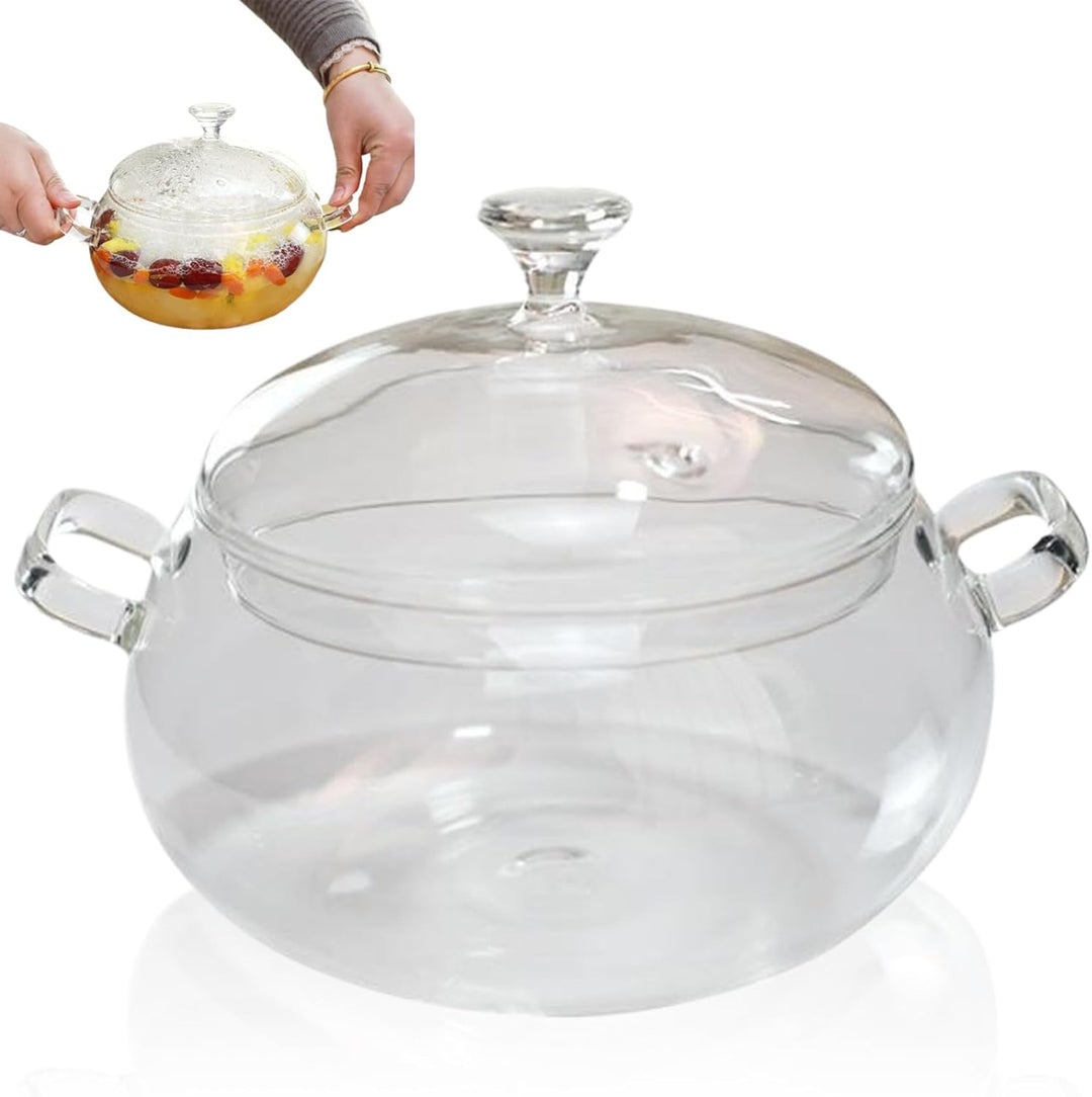 Glastopf zum Kochen auf dem Herd, 2 Quart Borosilikatglas-Kochgeschirr mit Deckel und U-förmigen Gri