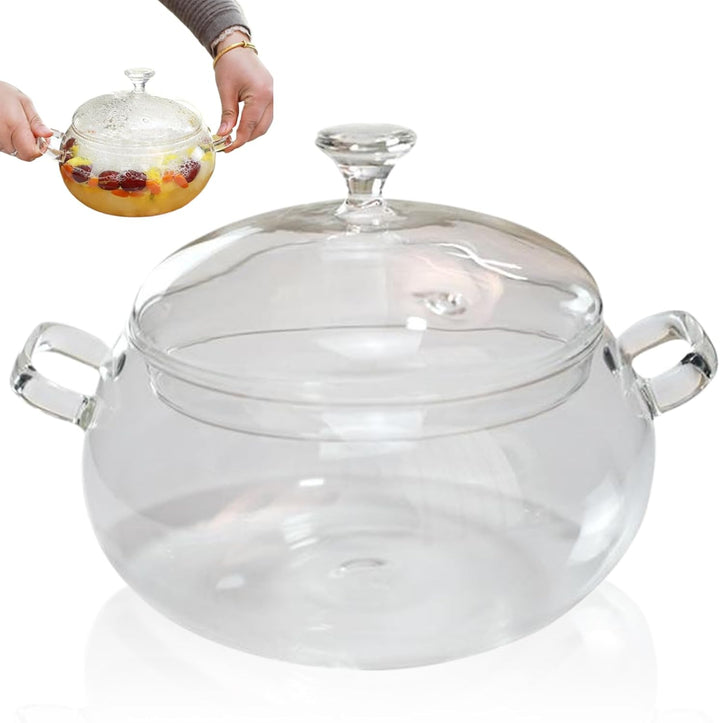 Glastopf zum Kochen auf dem Herd, 2 Quart Borosilikatglas-Kochgeschirr mit Deckel und U-förmigen Gri