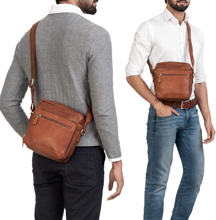 STILORD 'Nathan' Umhängetasche Herren Leder klein braun Vintage Herrentasche 10,1 Zoll Tablettasche