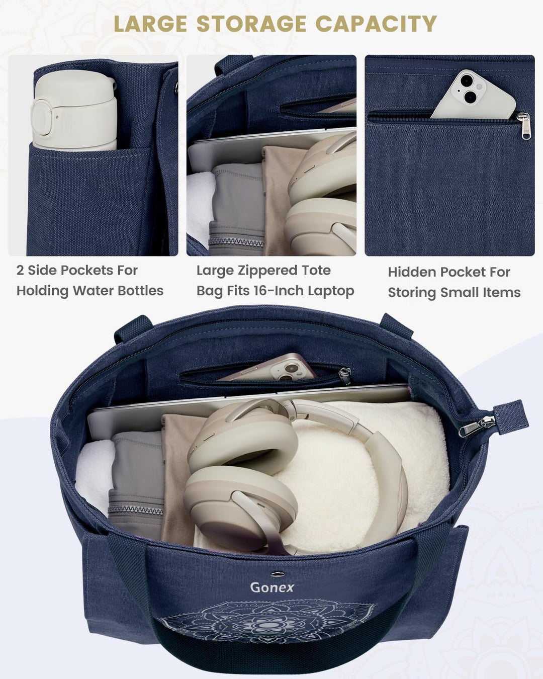 Gonex Yogatasche, Yogamatte Tasche mit Mehreren Taschen für Damen und Herren, Canvas wasserdichte To