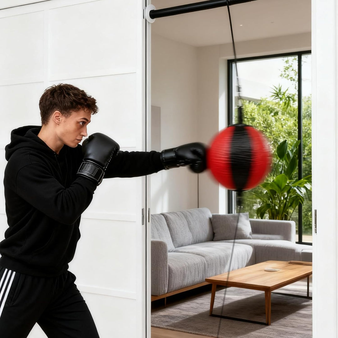 Doppelendball Boxball Speedball Set für Boxen und MMA Training, inklusive Pumpe und Sicherheitsversc
