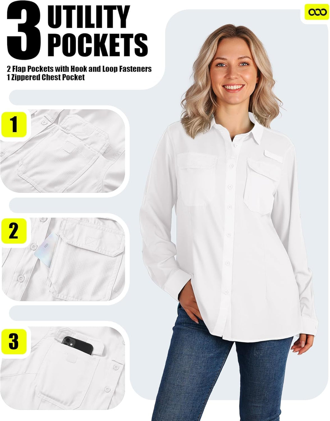 33,000ft Hemdbluse Damen UPF50 UV Schutz Hemd Schnelltrocknende Button-Down Shirts Atmungsaktive Wan