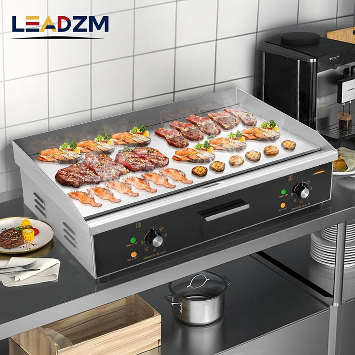 LEADZM Kommerzieller Elektrogrill Elektrisch Tischgrill, 4400W Grillplatte einstellbare Temperatur v