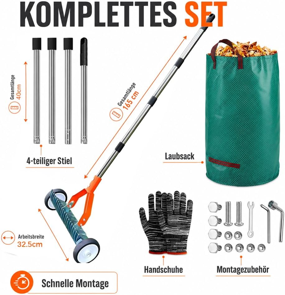Handvertikutierer mit Rollen,Vertikutierrechen mit Stiel 163cm,Vertikutierer Rechen Hand mit Gartena