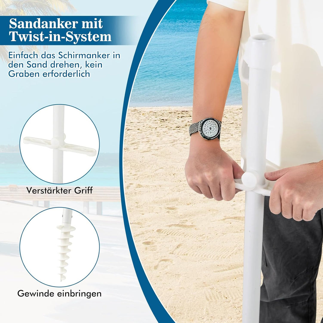 GOPLUS Strandschirm, Sonnenschirm um 30° knickbar, Gartenschirm UV 50+, Tischschirm mit Bodenhülse,