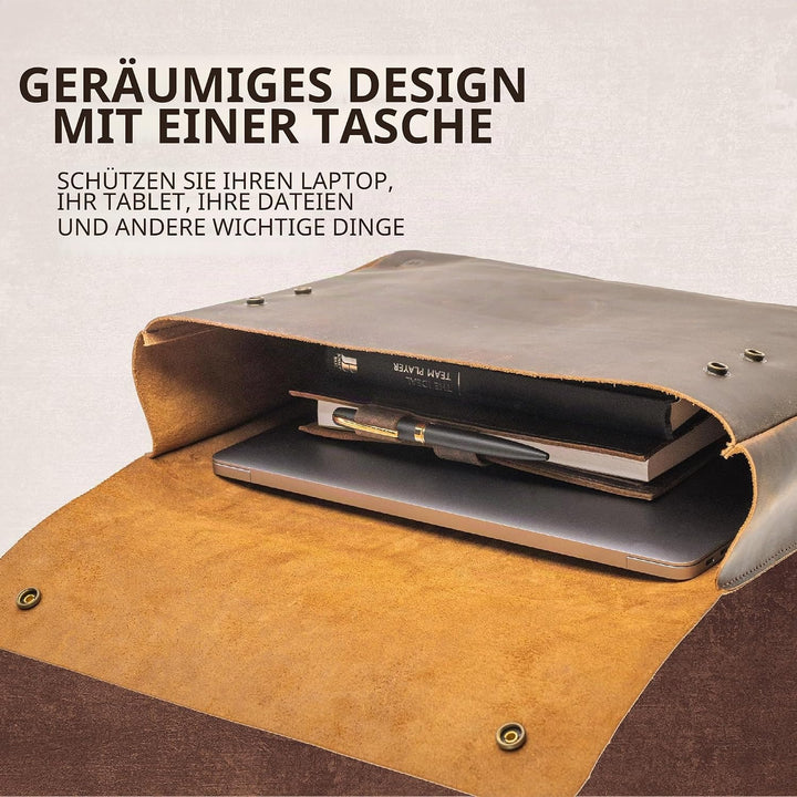 Moonster Laptoptasche Leder Herren Laptop Hülle - Geräumiges Handgefertigtes Design ohne Gurt - Rust