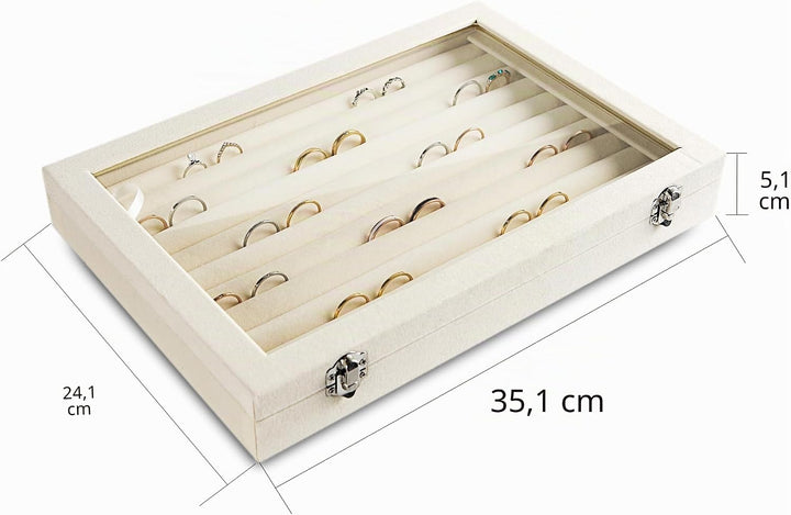 Frebeauty Ringe/Ohrringe Organizer Tablett mit klarem Deckel 10 Slots Samt Schublade Einsatz Schmuck