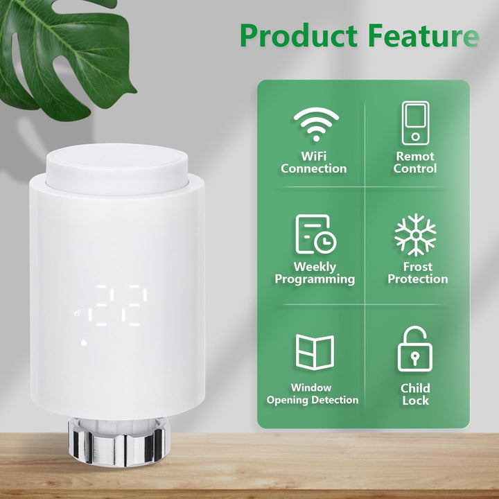 Wengart Zigbee Thermostat Heizkörperventil 1413E, TRV Temperaturregelung, Fenstererkennungsfunktion,
