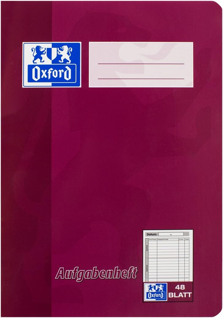 Oxford Aufgabenheft A5, Sonderlineatur, 48 Blatt, blau und violett, 10er Pack A5, 48 Blatt Aufgabenh