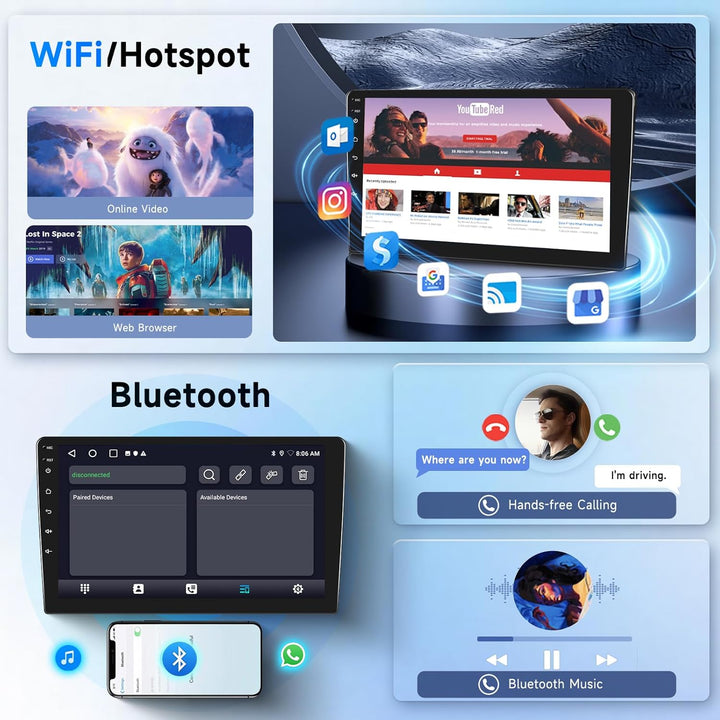 Podofo Android Autoradio für Peugeot 308 408 2010-2013, 9" Touchscreen Carplay Android Auto WiFi Blu
