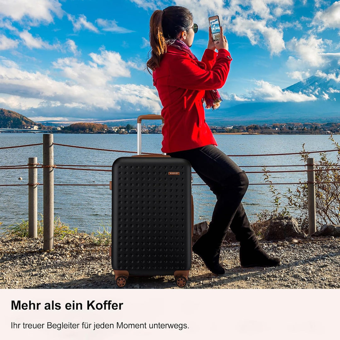 KONO Mittelgrosser Koffer 65 x 42.5 x 25.5 cm, Hartschalenkoffer aus ABS+PC mit TSA-Schloss, 4 Rolle