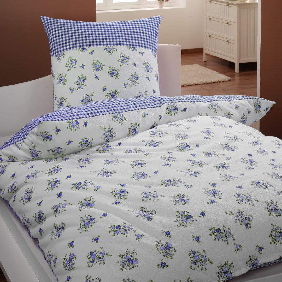 Dyckhoff 3071971400 Weichfrottier-Bettwäsche Vera 80 x 80 cm und 155 x 200 cm, blau 155 cm x 200 cm