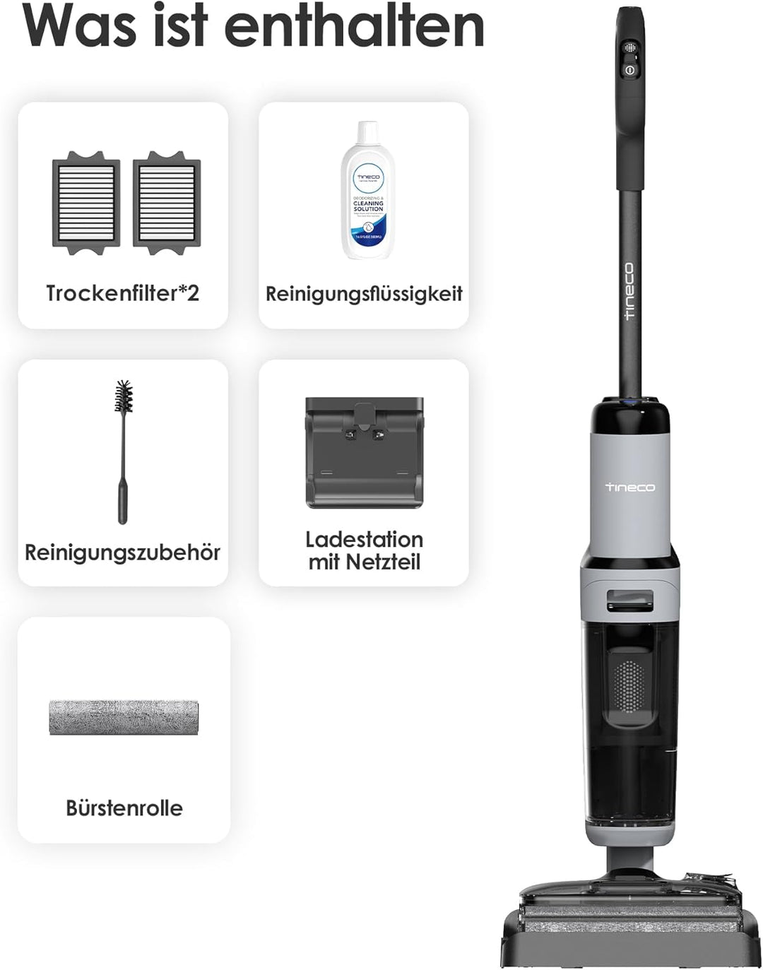 Tineco FLOOR ONE i5 Stretch Nass Trockensauger, 2‑in‑1 Saugen & Wischen, 180° Lay-Flat Waschsauger,
